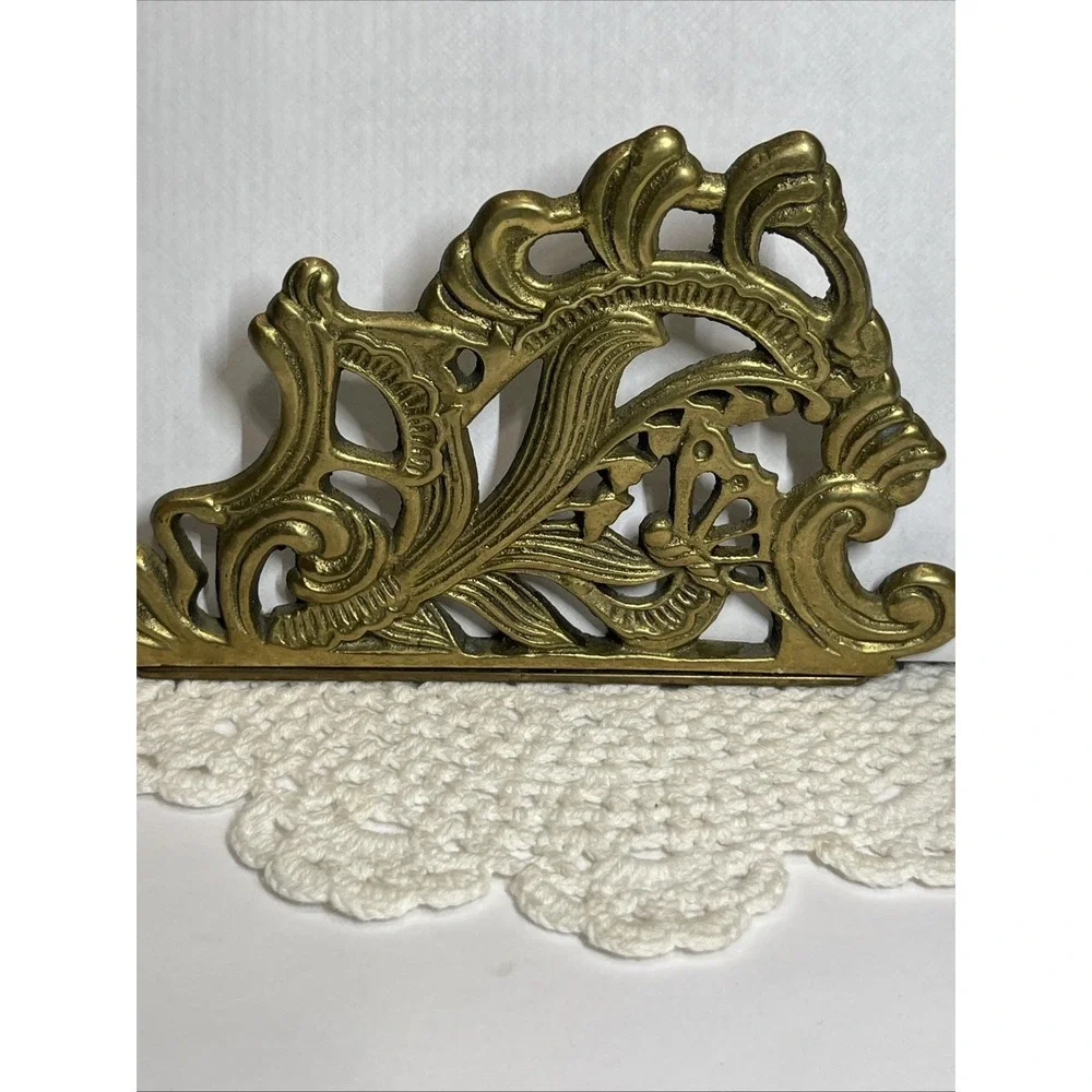 Vintage Solid Brass Napkin Letter Holder Art Ornate Teleflora 1983 Butterfly